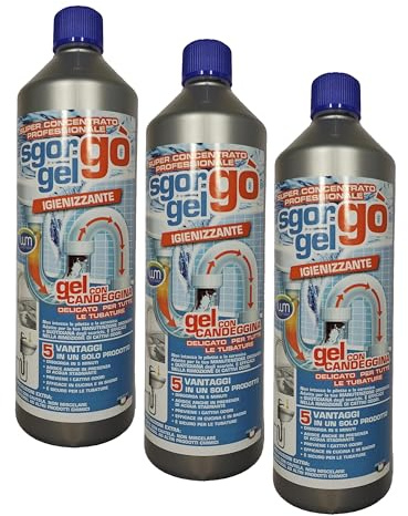 Sgorgò Gel | Disgorgante Disotturante Professionale per Scarichi Domestici | Made in Italy | 1 Litro (Confezione da 3)