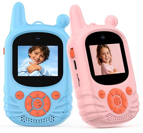 Walkie Talkie video per bambini, doppia fotocamera HD, 2 pezzi, giocattolo ricaricabile, ricaricabile, portata di 300 m, walkie talkie per bambini di età compresa tra 3 e 12 anni