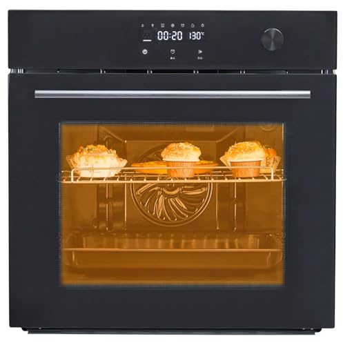 24 Built-in Single Wall Oven, 2.5 Cu.Ft Capacity - Electric Oven with Steam Bake, 3D Convection, Timer, Safety Lock, Triple-Layer Glass Door, 3000W 240V (Touch & Mechanical Knob Control Black)