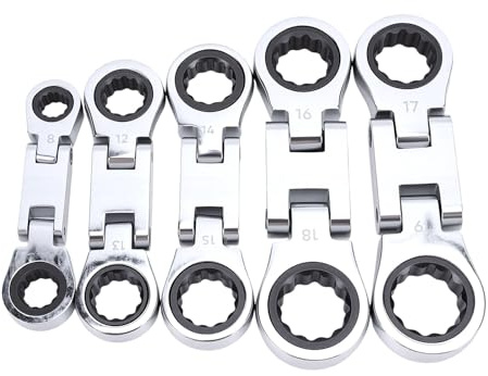 Akozon Juego Profesional de Llaves de Trinquete con Cabeza Flexible Corta, Extremo de Caja Doble, Métrico, 8 19 Mm, para Reparación Ajustada, Mantenimiento de Computadoras, Servicio