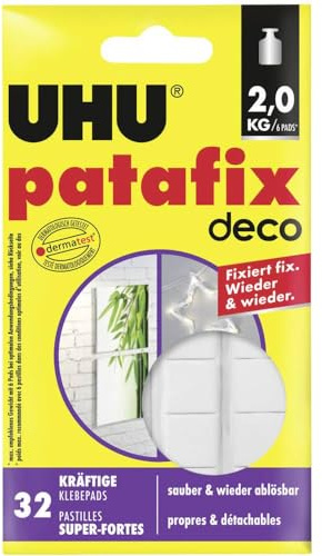 UHU patafix deco, Starke, wieder ablösbare und wieder verwendbare Klebepads, Klebekraft bis zu 2 kg, 32 Stück