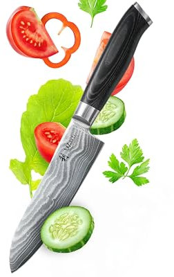 Wakoli Mikata Damastmesser Santoku 17 cm Klinge I aus 67 Lagen I Damast Küchenmesser und Profi Kochmesser aus echtem Damaststahl mit Micarta Griff