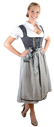 Edelnice 3-teiliges Midi Dirndl grau anthrazit inkl. Schürze und Dirndlbluse
