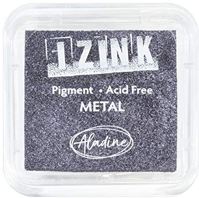 Aladine Stempelkissen Izink Pigment Stempelfarbe - Stempelkissen Classic schnelltrocknend – Scrapbooking, Embossing und kreative Kartengestaltung – Größe 5x5cm (Metall Silver Blue)