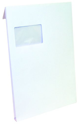Idena 346045 - Faltentasche C4 mit 2 cm Klotzboden, 100 Stück, 120 Gramm, haftklebend, mit Fenster, weiß