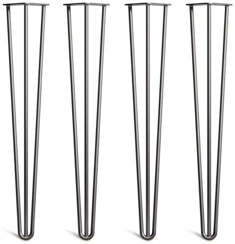 Desk & Dining Hairpin Legs, 71cm, Black | Set of 4; 3 rod Heavy Duty 12mm; solid steel; thick 4mm base plates; screws, feet and build guide included