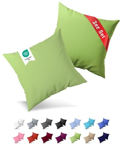 Buymax® Kissenbezug 80x80 cm (2er-Set) 100% Jersey Baumwolle - Kissenbezüge für Kissen 80 x 80 cm - Grün - Kopfkissenbezug mit Reißverschluss - Kissenhülle - Oeko-Tex Zertifiziert