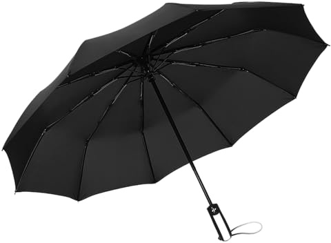 Bakicey Regenschirme, Winddicht Regenschirm Regen und Windresistent Taschenschirm Auf-Zu-Automatik Leicht kompakt Stabiler Schirm mit 10 Rippen Schirm für Reisen Business (Schwarz)