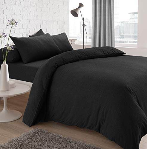 Sleepdown Jersey Melange Duvet Set - Easy Care Non Iron Plain Yarn Dyed Quilt Cover with Pillowcases - Charcoal, Double