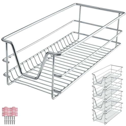 tectake® Teleskopschublade, ausziehbare Schublade, Teleskopregal nachrüsten, Schublade Unterschrank Küche, Regal Küche, Schubladen Organizer Büro, bis 25 kg - passend für 30 cm, 4er Set