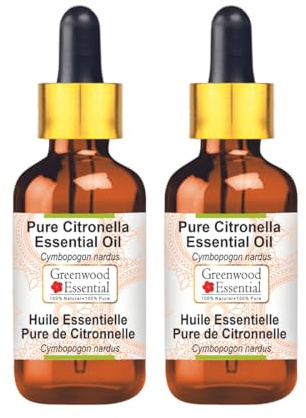 Greenwood Essential Huile essentielle de citronnelle naturelle (Cymbopogon nardus) avec compte-gouttes en verre, distillée à la vapeur, 100 ml x 2