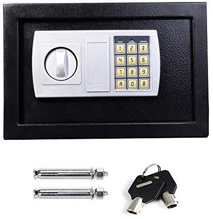 Coffre Fort de Sécurité Numérique Électronique avec Code PIN et Clé, 8,5L Noir Coffre Fort Mural Pour Bureau, La maison, Hôtel, Deux Boulon de Verrouillage, 31cm x 20cm x 20cm