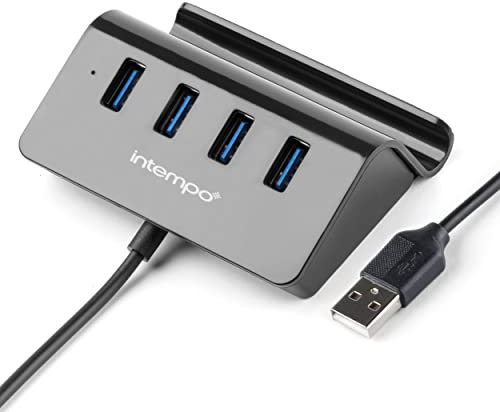 Intempo EE6125BLKSTKEU7 - Supporto per telefono e hub USB a 4 porte, più dispositivi connessi, adattatore USB portatile, connettore Type-C