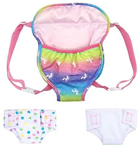 ZOEON Tragegurt und Windeln für Baby Puppen, Zubehör für 18 Puppen 40-45 cm (Einhorn)