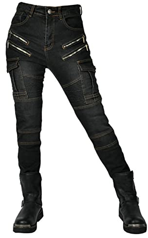 SHUOJIA Motorrad-Jeanshose Für Damen, Sturzfeste Jeans Mit Geradem Bein Und 4 Arten Von Schutzausrüstung, Motorradhose Für Motorradrennfahrer (Black,XS)