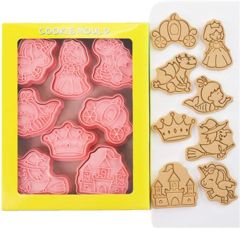Unicorn Cookie Cutter Set,Princess Castle Plastic Cookie Stamps,8pcs Cookie Cutters With Plunger Stamps Set,Cookie Mould Press Cookie Mould Set Kitchen Tools (Unicorn)