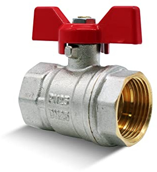 DOJA Barcelona | Kugelhahn | Wasserabsperrhahn 1 Rot | PN-25 Innengewinde-Innengewinde | in Messing | Kugelhähne mit Flügelgriff für Toilette komplett, Wasser mit Gas, Sanitärschläuche
