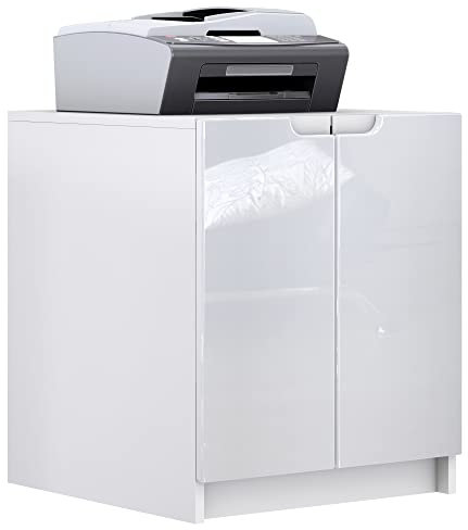 Vladon Druckerkommode Logan, Aktenschrank mit 2 Fächern und 2 Türen, Korpus in Weiß matt, Fronten in Weiß Hochglanz, (51 x 60,5 x 54 cm)