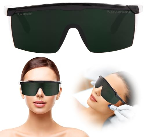 FREEMASCOT Professional IPL 200nm-2000nm Eye Protection Glasses for Laser Hair Removal, Tanning, Red Light Therapy (Green)