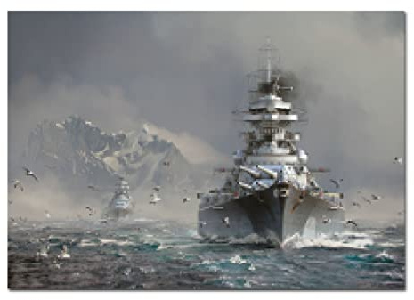 GEMMII Gerahmtes Leinwandbild Wandbild, Bismarck-Klasse Schlachtschiff Poster gedruckt World of Warships Wandkunst Bilder für moderne Bürodekoration 50 x 75 cm Rahmen