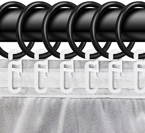 70pcs Kunststoff Ringe mit Faltenleghaken,Kunststoff Gardinenringe für Universalband/Kräuselband 30 mm Innendurchmesser in der Farbe: Schwarz