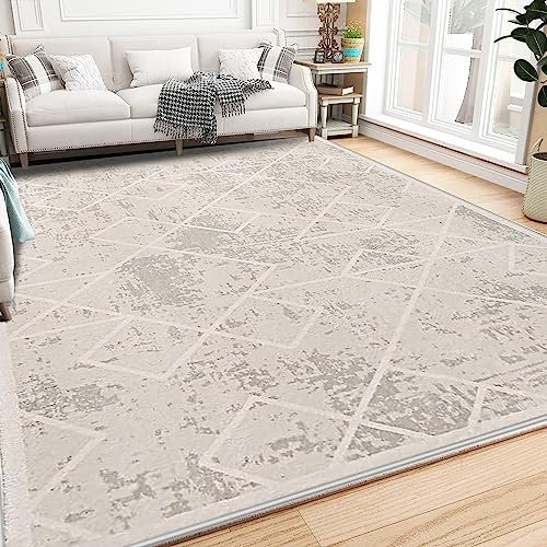 Leesentec Teppich Wonzimmer Groß Schlafzimmer Teppiche 200x300cm Kurzflor Elfenbein Creme Weiß Carpet Living Room Kinderzimmer Antirutsch Modern Geermetrische Absttakter Kurzfloriger