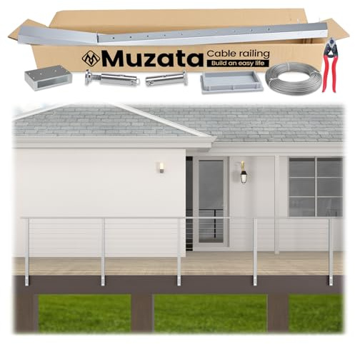 Muzata 6'6-13' Side Mount Complete Cable Railing Kit 36 Inch Brushed Cable Railing System for Decks with Post Handrail Space-Saving Fascia Mount with User Guide RCF2 LH4S