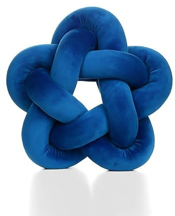 SYSUII Weiches Knoten-Kugelkissen, Fünfzackiger Stern Knotenkissen Geknotetes Kissen Baby Kissen Deko Kuschelkissen Wurfkissen für Schlafzimmer, Zuhause, Moderne Knotendekoration 32 * 32cm,Dunkelblau