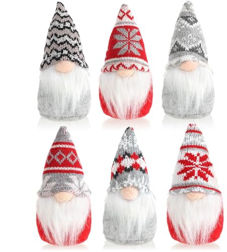 com-four® 6X Premium Weihnachts-Wichtel 15cm - Weihnachtsdeko - winterliche Zwergen-Figur - Dekoartikel - skandinavische Deko-Trolle - schwedischer Gnom mit Bart (6X - grau/rot/weiß)