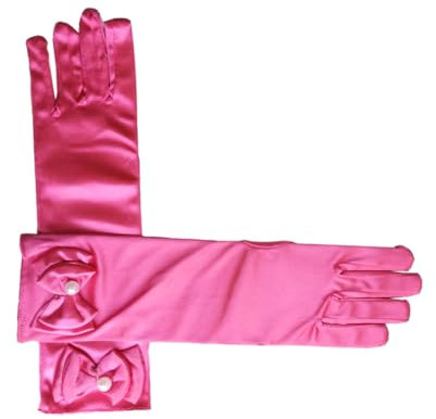 Wambere Damen Lange Handschuhe Prinzessin Mädchen Satin Handschuhe mit Schleife Kommunionhandschuhe Mädchen Brauthandschuhe für Kinder Hochzeitskleid Fasching Halloween partyzubehör Kostüm,Rosenrot