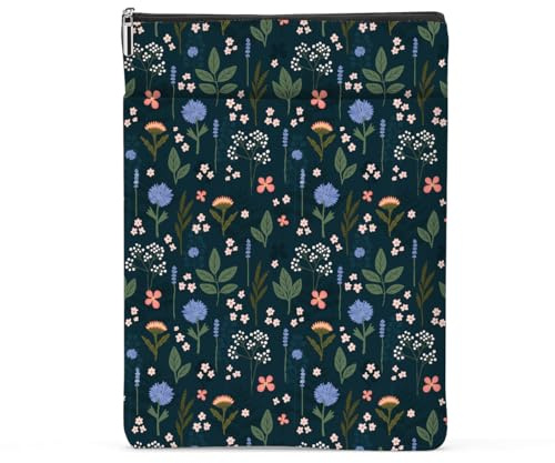 Wildflower Pattern Book Lovers Gifts Waterproof Book Sleeve Book Pouch Book Protector with Zipper and Front Pocket BookCover Case for Women Girl Readers Librarian Book Accessories Book Club Gifts