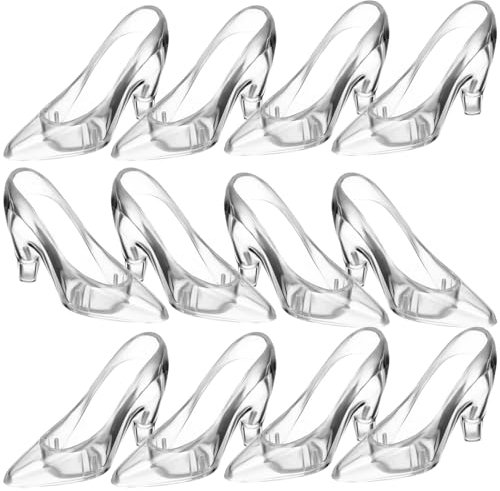 12 Stücke High Heels Kristall Schuhe Miniatur Ornamente Glas Hausschuhe Kunststoff Puppenstube Puppenhaus Zubehör Hochzeit Dekoration Kinder Mädchen Geburtstag Party Deko