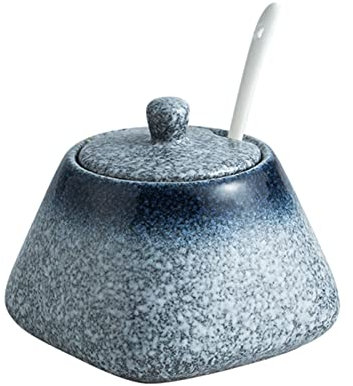 Dispensador azucarero,bote condimento, Azucarero de cerámica de color sólido con tapa, azucarero de porcelana de 340 ml/12 oz con cuchara, salero pequeño, tarro de almacenamiento, for cafetería, resta