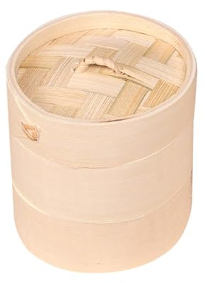 Soulnioi 20CM Bamboo Steamer, Traditional Design Chinese Food Steamer, Two Tiers With Lid, Suitable for Small Dumplingsfor Dim Sum fish meat Dumplings