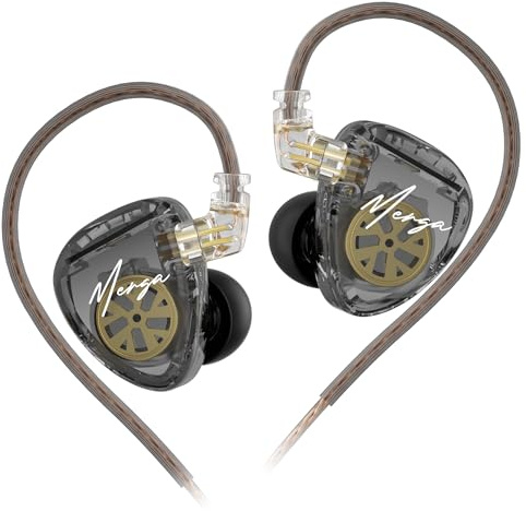 KZ Merga - Cuffie intrauricolari con monitor, con cavo ad alta resluzione, bassi KZ, 2 pin, 3,5 mm, per giochi di musica sportiva, per cantanti di sistema (cavo nero, senza microfono)