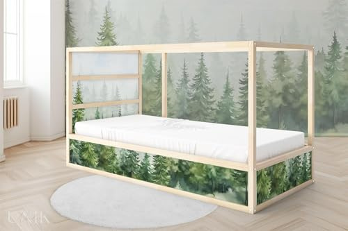 Unik Nordic Aufkleber für IKEA KURA Hochbett, Tannenwald 5-Sticker-Set Oben, Bettaufkleber, Sticker für Kinderbett, Möbelfolie fürs Kinderzimmer, Bettfolie für Kinder, Set 5 Teilig
