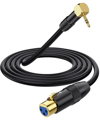 HTGuoji Right Angle 90Degree 3.5mm to XLR Microphone Cable, XLR to 3.5mm Jack Cable, 1/8 inch Aux Stereo to XLR Female Speaker Cord Adapter for Laptop,Camera,Sound,DV (1.8 meter)