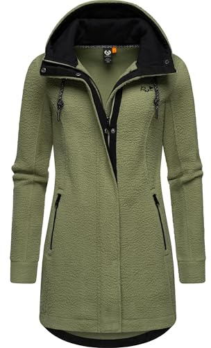 Ragwear Damen warme Teddyjacke lang Fleecemantel mit Kapuze Letti Teddy-Fleece YOUMODO Light Olive Gr. XL