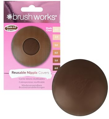 Brushworks Reusable Silicone Nipple Covers (Shade 6.0 - Espresso) - Adhesive Pasties for Invisible Coverage Under T Shirts, Crop Tops & Backless Dresses, Vegan & Cruelty Free Beige