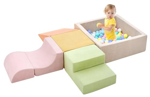 Climbing Toys for Toddlers , Toddler Climbing Toys Indoor, 5-Piece Foam Climbing Blocks with Ball Pit (Balls not Included),Soft Play Set,Toddler Climber Indoor Foam Play Gym for Climbing Crawling