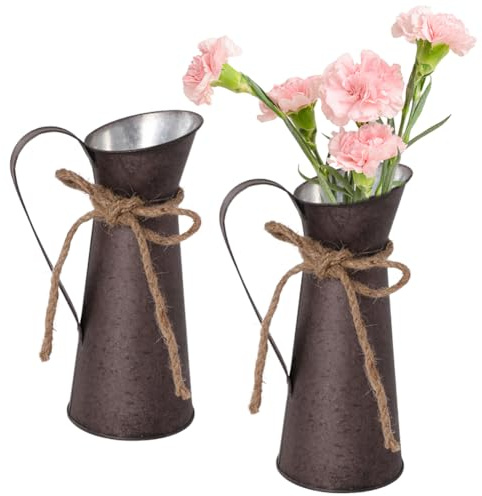 Rustikale Deko Blumenvase aus Metall - 2 Stück Vintage Deko Metall Blumenvase Set,Retro Deko Milchkanne, Vase Deko Landhausstil für Haus/Hochzeitsdeko & Garten Pflanzen(Bronze)
