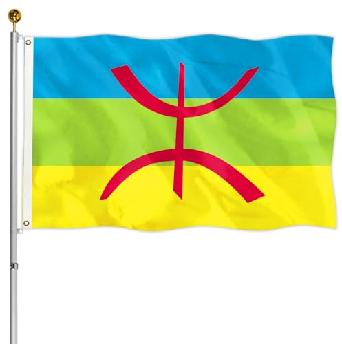 Drapeau national avec œillets en laiton 150 x 90 cm - Drapeau résistant aux intempéries pour mât de drapeau - 100 % polyester (berbère/berbe)