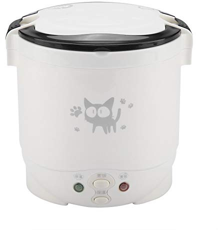 Electric Portable Rice Cooker, 1L 100w Electric Lunch Box Small Travel Rice Cooker Food Steamer Mini Rice Pot with Measuring Cup and Ladle for 12V Cars, White