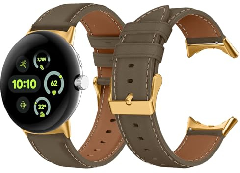 Leder Armband für Google Pixel Watch 4/3 41mm / Google Pixel Watch 2/1 | Damen Herren PU Leder Uhrenarmband Ersatzarmbänder für Google Pixel Watch 4/3 41mm, Khaki