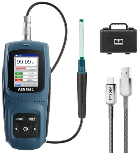 AEGTEST AEG-8103 Gaussmeter, wiederaufladbares Teslameter 0-2500mT, Magnetometer mit Datenaufzeichnung und Alarm, Magnetfeldstärke- und Poltester, ±5% allgemeine Genauigkeit für Fabriken, Werkstätten
