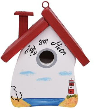 Nistkasten für Vögel Niststube Vogelhaus Liebesnest zum Anhängen - Mit Stil, Wildvögel helfen und und EIN Zuhause schenken! (Tag am Meer/weiß, Höhe 22cm)