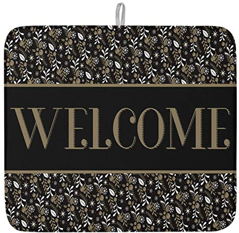 Alfombrilla Resistente Planta De Copos De Nieve con Bayas De Acebo De Navidad Alfombrilla De Secado De Platos Fácil De Limpiar Tapete Escurre Platos Absorbente Almohadilla 41X46Cm