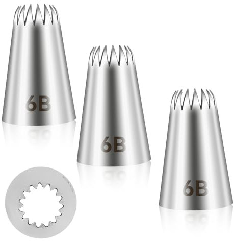 BOHUIZ 3 PCS 6B Cake Piping Nozzle Tips, Stainless Steel Large Piping Tips Cake Decorating Tools for Buttercream Icing Cupcake DIY Birthday Baking Supplies
