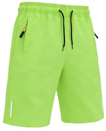 Himcus Boys PE Shorts Kids Football Sports Quick-Dry Gym Activewear Running Shorts with Drawstring,Zip Pockets(Tag 150,Green,9-10Y)
