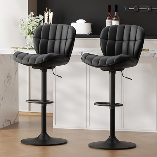 Ckaff Set di 2 Sgabelli da Bar, Sgabelli Cucina Girevole 360°Altezza Regolabile da Penisola, Sgabelli Alto in Similpelle con Schienale, Poggiapiedi per Bar Cucina Ristorante, Nero